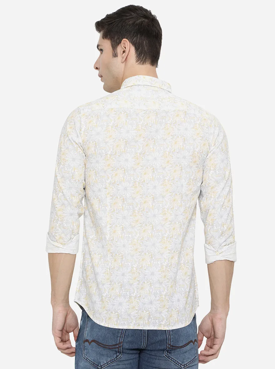 White & Yellow Printed Slim Fit Semi Casual Shirt | JadeBlue