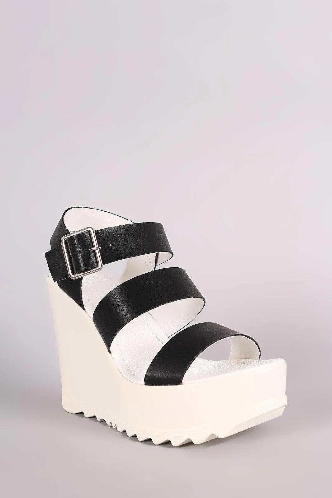 Wild Diva Lounge Triple Band Lug Sole Platform Wedge