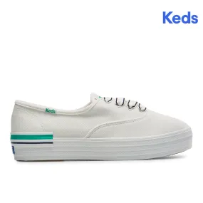 Women's The Platform Pique Stripe Canvas Sneaker White/Green (WF67192)