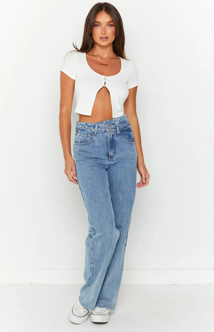 Zaylia Split Front White Crop Top